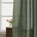 Olive Green Linen Curtains 84 Inches Long for Living Room 2 Panels Grommet Semi Sheer Linen Cotton Drape Boho Farmhouse Forest Green Curtain 84 Inch Length for Christmas Decor Dining Room Bedroom
