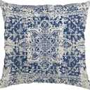 Boho Pillow Covers 24x24 Inch, Carpet Blue Vintage Throw Pillow Cover Antique Ethnic Decorative Blue Pillow Cases Home Decor Square Linen Pillowcase (Style 1)