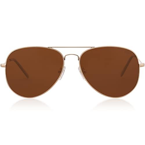 SOJOS Classic Aviator Polarized Sunglasses for Men Women Vintage Retro Style,Gold/Brown,62mm