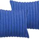 18x18 Throw Pillow Covers Set of 2, Decorative Faux Fur Covers for Bed, Couch Soft Fluffy Pillow Cover with Velvet Back for Living Room, Neutral Home Dcor Accent for Sofa - Blue