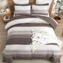 Litanika Comforter Set Queen Size Chocolate - 3 Pieces Lightweight Colorblock Stripe Fluffy Bedding Comforter Sets, All Season Bed Set