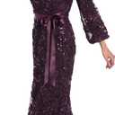 R&M Richards Women's Long Floral Soutache Sequin Lace Evening Gown W/Sheer Balloon Sleeves & Waist Tie, 6
