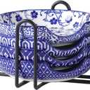 Selamica Ceramic Spoon Rest with Holder, 4.8 Inch Spoon Rest for Stove Top, Spoon Holder for Kitchen Counter, Coffee Spoon Holder, Utensil Rest for Cooking, Ladles, Tong, Set of 4, Vintage Blue