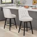 Vipbear Counter Height Bar Stools Set of 2, Updated Thickened Upholstered Fabric 360 Swivel Barstools with Backs, Solid Wood Legs, 26" Modern Bar Height Stools for Kitchen Island,Dark Beige, 26" Height Bar Stools-2 Pieces