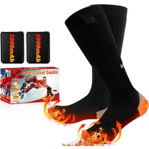 Heated Socks for Men Women, Rechargeable Electric Heated Socks, 5000mAh Washable Heated Socks, Long Life Up to 65 °C, Large Heating Area Foot Warmer for Outdoor Work Skiing Camping Fishing Hunting