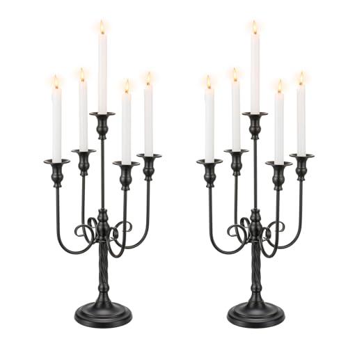 Candeldo Black Candelabra Halloween Decorations: 20 Inches Gothic Candle Holder 5 Arm Metal Candlestick Stand for Table Fireplace Victorian Decor Set of 2
