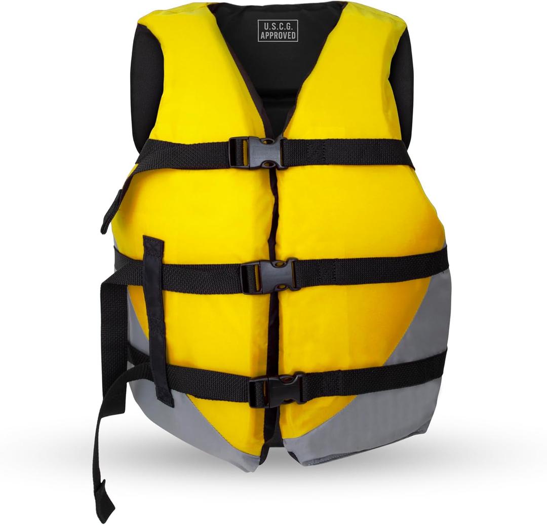 MW Adult Universal Life Vest, USCG Approved Type III Life Jacket for Adults, Great for Boating, Fishing, Tubing, & Other Water Sports., Standard XS-XL