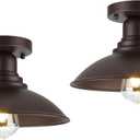 GOLDHILL Bronze Semi Flush Mount Ceiling Light Fixture 2 Pack, Outdoor Ceiling Mount Fxture with E26 Based Socket, Round Metal Exterior Semi Flush Mount Light for Hallway Foyer Kitchen Porch Bathroom