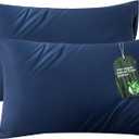 Bedsure Zipper Pillow Cases Queen, Cooling Pillow Cases Queen Size Set of 2, Rayon Derived from Bamboo Cooling Pillowcases for Hot Sleepers, Soft & Breathable Pillow Covers, Navy Blue, 20x30 Inches