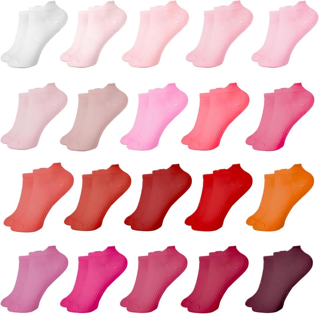 20 Pairs Womens Ankle Socks Low Cut Athletic Running Sports Colorful Short Socks with Tab (One Size, Pink)
