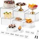 8 Pcs Clear Acrylic Boxes for Display, Acrylic Food Risers & Acrylic Cube Set (3"-8"), with 8 White Display Boards & 2 Markers, Clear Risers for Food, Decor, Party, Retail