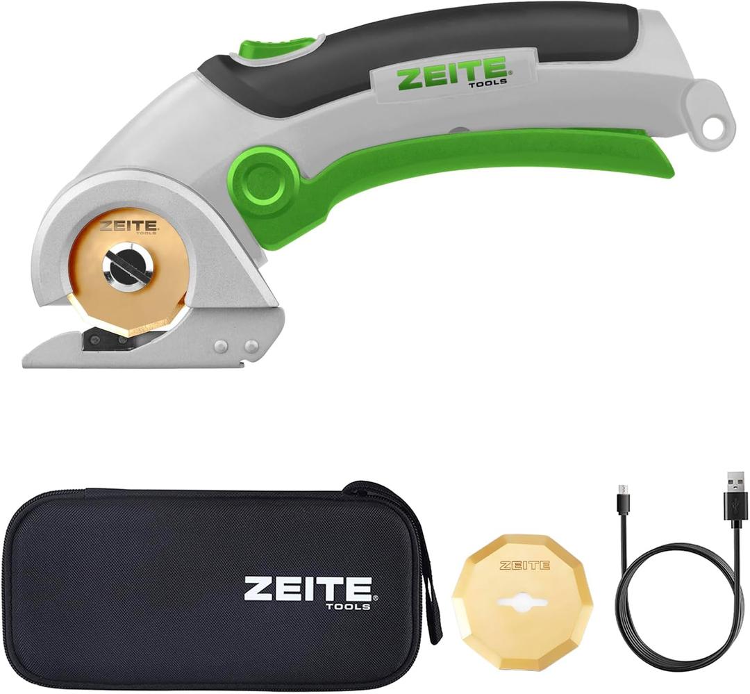 ZEITE 4V Cordless Scissors,Electric Cardboard Box Cutter with Titanium Coated HSS Blades,Ideal for Cardboard Leather Carpet Fabric Cutting and recycling,Gifts for Men & Women,Storage Case