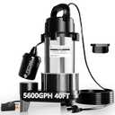 FOTING 1HP 5600 GPH 40FT Sump Pump Submersible Sewage/ Effluent Pump - Heavy Duty Cast Iron Automatic/ Manual - 115V Septic Pump for Sump Basin/ Sewage/ Basement, 2'' NPT