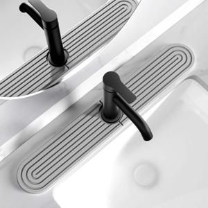 Kitchen Faucet Mat - Diatomite Splash Guard for Sink, Quick-Drying Water Absorbing Stone Tray [Grey, 23.6" x 3.9"], Includes Sandpaper (Gray)