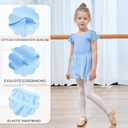 Bezioner Ballet Leotard for Girls with Removable Skirt Ballet Dress Puff Sleeve Dance Leotard Ballerina Outfit for Girls (8-10 Years, Blue)