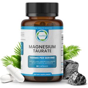 Natural Magnesium Taurate Supplement 1500 mg with 90 Capsules - 30 Days Supply for Sleep Support, Heart Health, Relaxation, Blood Pressure Balance, and Energy Boost (Exp: 12/2025)