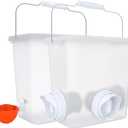 Automatic Chicken Feeder and Waterer Set Chicken Feed Bucket with 3 Feeders Ports Poultry Waterer Water Cups (2.6 Gal and 16 LB, Frosted)