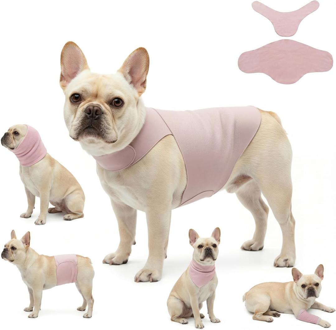 DAJIDALI Dog & Cat Anxiety Vest & Spay Recovery Suit Silent Adjustable Calming Wrap for Surgery & Thunderstorms 2-Piece Cone & Recovery Onesie Alternative, M, Pink