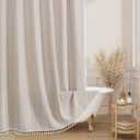 MitoVilla Boho Farmhouse Fabric Shower Curtain, Tan Brown Modern Polyester Linen Shower Curtains for Vintage Rustic Bathroom Decor, Country Tassel Thick Cloth Shower Curtain, Taupe, 72 x 72