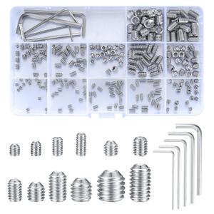 240 Pcs Allen Head Screws, Hex Socket Head Screws, Grub Screw Set, M3/ M4/ M5/ M6/ M8 Metric Stainless Steel Internal Hex Drive Cup-Point Screws Assortment Kit for Door Handles, Light Fixture Screws