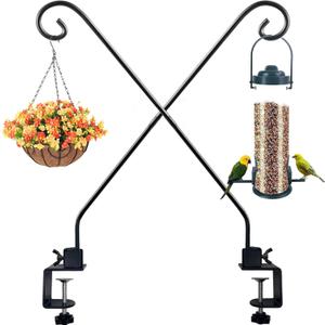 Heavy Duty Deck Hook,Courtyard Decoration,Pole 32Long Metal Deck Railing Hooks for Hanging Bird Feeders,Planters,Suet Baskets,Lanterns,Wind Chimes,Clamp Mounted,Under 15 LBS2PCAK
