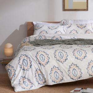 SLEEP ZONE Bedding Duvet Cover Sets Printed Damask Pattern 120gsm Ultra Soft Zipper Closure Corner Ties, Damask Orange,Full/Queen (90 X 90 inch | 2 Pillow Shams)