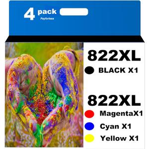 822XL Remanufactured for Epson 822XL Ink Cartridges for Epson 822 XL for Epson Workforce Pro WF-3820 WF-3823 WF-4820 WF-4830 WF-4833 WF-4834 Printer 4 Pack 1 Black 1 Cyan 1 Magenta 1 Yellow