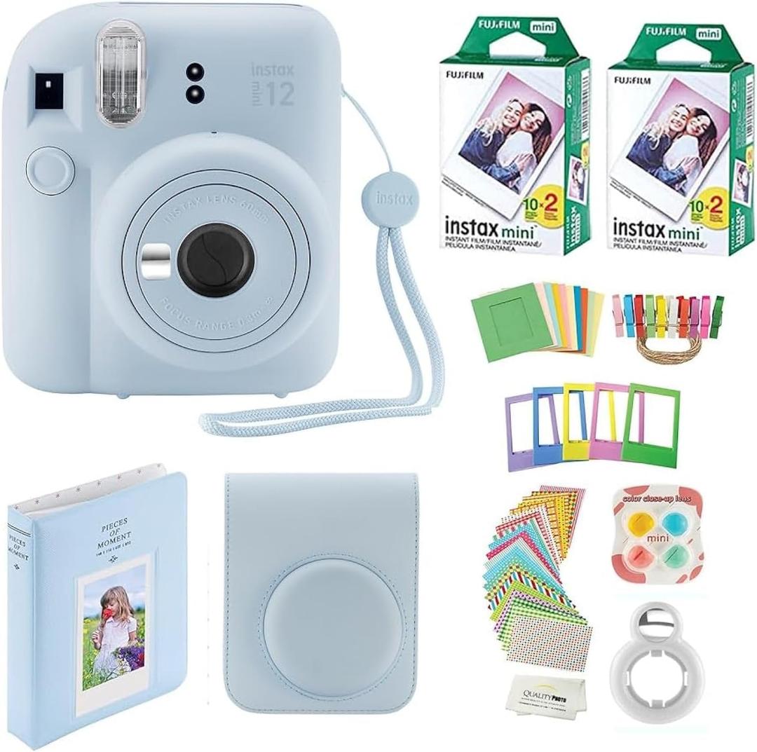 Fujifilm Instax Mini 12 Instant Camera + 40 Photo Prints + Quality Photo Value Bundle, Case, Decoration Stickers, Frames, Photo Album, (Pastel Blue)