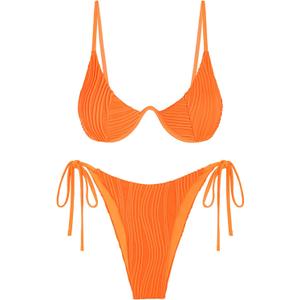 ZAFUL Women's Bikini Sets Ribbed Two Piece Swimsuits Underwire Adjustable Back Clasp Bathing Suit Side Tie Thong Swimwear (Medium, Orange)