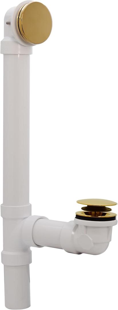 Westbrass 493244H-01 12" & 4" Bath Waste & Overflow Assembly with Tip-Toe Drain Plug and Illusionary Faceplate-SCH. 40 PVC Pipe, 1-Pack, Polished Brass