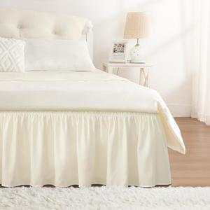 RIMELA Cream Yellow Bed Skirt Full Size 15 Inch Drop, Elastic Bed Skirting for Bed Base and Frame, Bedding Dust Ruffle Easy to Install, Lightweight Wrap Around Adjustable Bedskirt