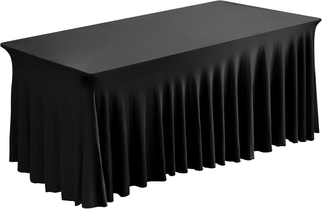 Fixwal 1 Pack Black Table Cloth for 6FT Rectangle Tables, Rectangular Tablecloths Stretch Spandex Fitted Table Covers 6FT for Parties, Trade Shows, Banquet, Weddings, Buffet, Graduation Decorations