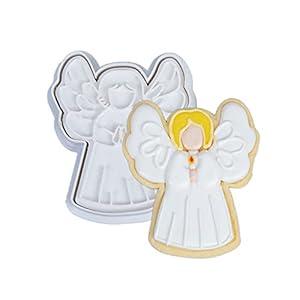 Flycalf Christmas Cookie Cutters, with Stamper Stencil Holiday Sandwich Pastry Mold for Kids Kitchen Holiday Baking Decorating Supplies, 3.5" Angel Shapes Party Gift Fondant Tools