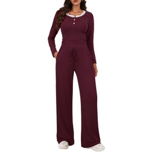 Two Piece Sets for Women Long Sleeve Wide Leg Tracksuits 2 Piece Lounge Sets Winter Casual Sweatsuits Matching Sets (Red, M)