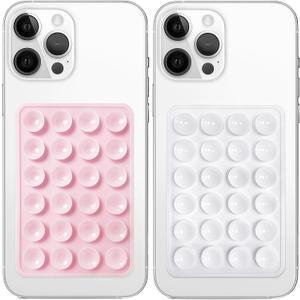 Anteel 2 Pack Silicone Suction Phone Case Mount, Non Slip Sticky Grip for Cellphone, Silicon Adhesive Suction Cup Mount, Strong Grip Holder for Selfies and Videos (LightPink&White)