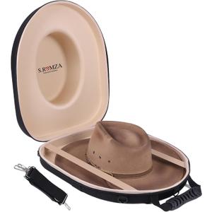 S.ROMZA Cowboy Hats Box for Travel Case Crush Proof Hard Top Hat Storage Case with Handle,Adjustable Shoulder Strap & Luggage Strap (khaki)