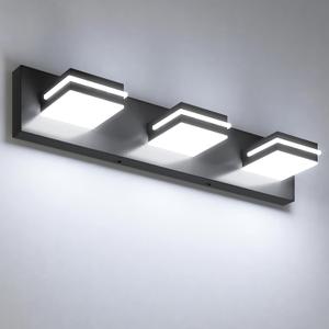 VOLISUN Modern Bathroom Vanity Light Fixtures (3-Light, 24-Inch), Matte Black LED Bathroom Lighting Fixtures Over Mirror, 360Rotable Head, LED Vanity Lights for Bathrooms (Cool White 6000K)