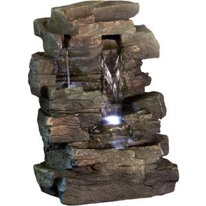 Alpine Corporation 13" Tall Indoor Tabletop Water Fountain, 4 Tier Cascading Water Feature with LED Lights for Home, Office, Living Room, or Zen Decor, Gray