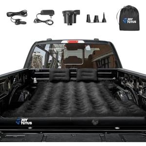 JOYTUTUS Truck Bed Air Mattress for 6.4-6.7Ft, Full Size Regular Beds for Pickup Outdoor Camping, Truck Tent Accessories with Carry Bag & Cup Holder & Cavity Design, Black