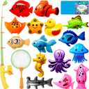 CozyBomB Magnetic Fishing Toys Game Set for Kids | Water Table Bathtub Kiddie Pool Party Pole Rod Net, Outdoor Plastic Floating Fish, Toddler Bath Color Ocean Sea Animals Birthday Gift Age 3-5 6 4-8