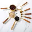 Measuring Cups and Spoons Set of 8, Wooden Handle with US Measurements, Dry & Liquid Ingredient Measuring Cup for Cooking and Baking, Golden Stainless Steel Measuring Cups