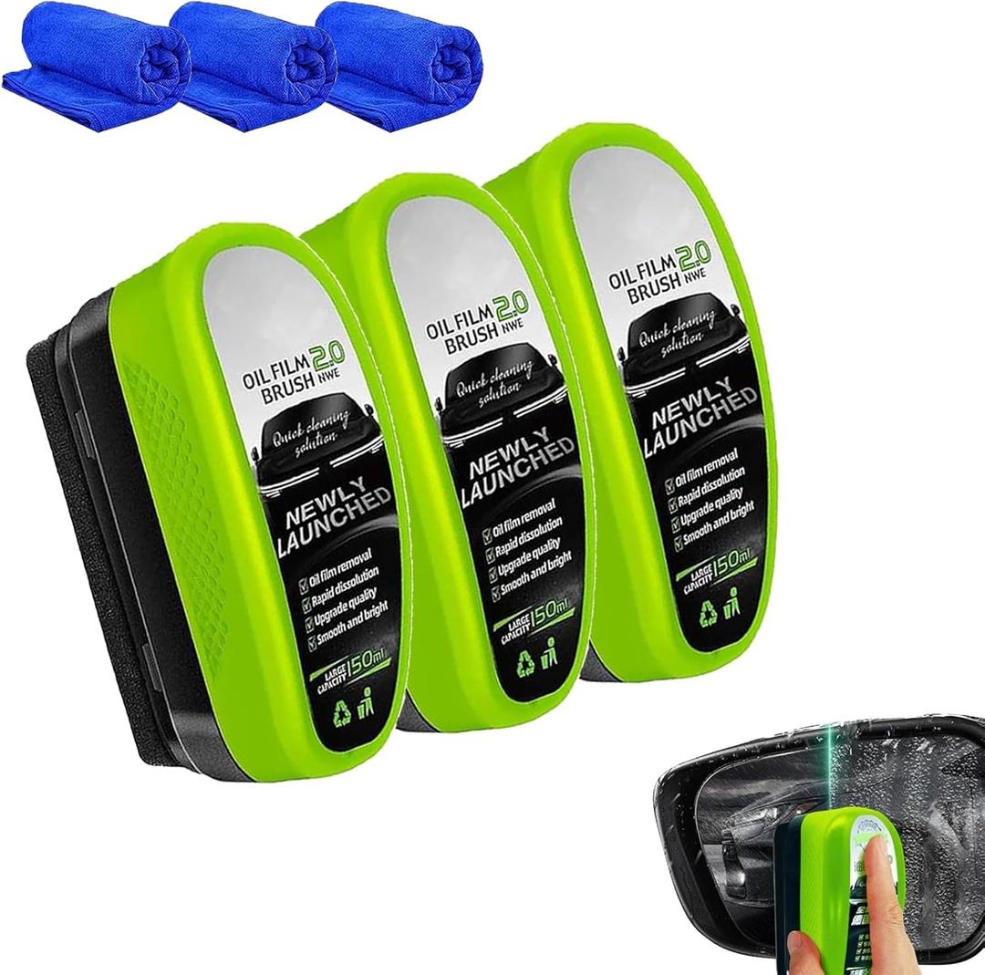 Car Windscreen Cleaner, Clear Car Window Glass Vision, Cars Glass Cleaner, 2026 Automotive Oil Film Cleaning Brush, Improves Window Clarity (3pcs)