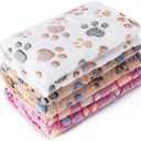 1 Pack 3 Blankets Super Soft Fluffy Premium Fleece Pet Blanket Flannel Paw Printed Throw for Dog Puppy Cat (Large 41x31'', Brown, Pink, White)
