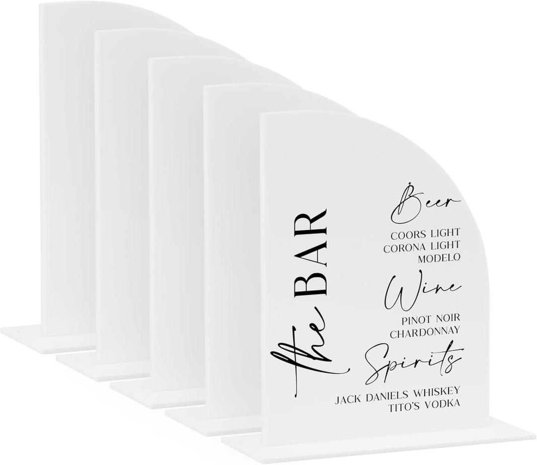 5 Pack White Half Arch Acrylic Sign with Stand | 8x10 Inch Half Arch Acrylic Blank Sign and Base, DIY Wedding Table Numbers, Wedding Signage, Events& Parties