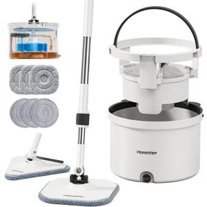 HoMettler Mop and Bucket Set, Spin Mop and Detachable Inner Mop Bucket with Separate Dirty/Clean Water System, Self-Wringing Square Mops for Floor/Wall Cleaning with 6 Microfiber Pads