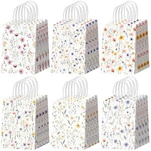 Resholder 30 Pcs Wildflower Paper Gift Bags with Handles Spring Floral Party Favor Bags Colorful Flower Goodie Gift Candy Treat Pouches for Wedding Bridal Shower Baby Shower Birthday Spring Tea Party