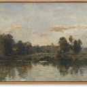 ZZLWBKGL Vintage Framed Wall Art Landscape Wall Decor Natural River Canvas Art Farmhouse River Pictures Rustic Paintings Country Artwork For Living Room Study Bedroom (10"L x 8"W)