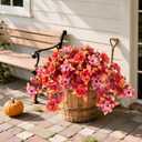 Fall Fake Flowers Artificial for Outdoors Decoration, 2PCS Faux Hibiscus Flowers for Outside Planters, Realistic Silk Autumn Plants with UV Resistant No Fade for Home Porch Garden Balcony Yard Decor (Fall Orange Pink)