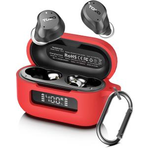 for TOZ0 NC9(2024) Case Cover, Silicone Protective Scratch Resistant Battery Display Visible Design Cover for TOZO Hybrid Active Noise Cancelling Wireless Earbuds with Carabiner-Red