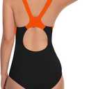 Beautikini Period Swimwear One Piece Leakproof Athletic Racerback Swimsuit Menstrual Sporty Bathing Suit for Teen Girls Women (Large, Black/Orange)